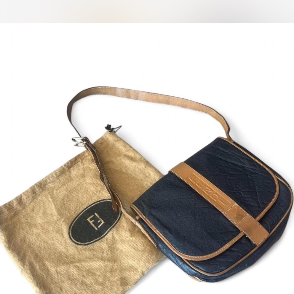 Vintage authentic Fendi blue and Tan baguette Bag circa 1980’s in good